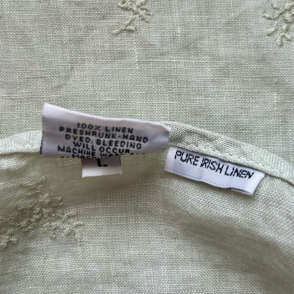 CP Shades Irish Linen Short Sleeve Top Blouse V-Neck Light Green Embroidered L - Picture 8 of 8